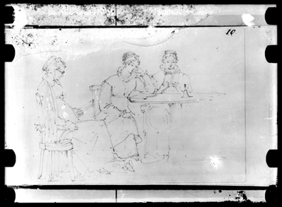 Disegno a matita di donne sedute di G. Migliara