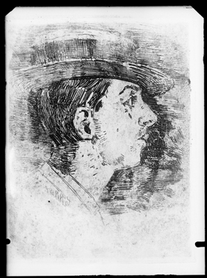 Ritratto di profilo a inchiostro di china di Pellizza da Volpedo