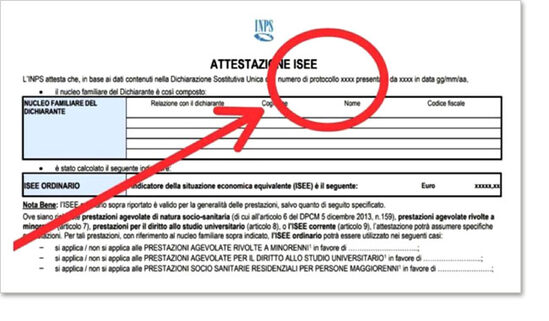 Immagine per identificare sull'attestazione ISEE il numero di protocollo